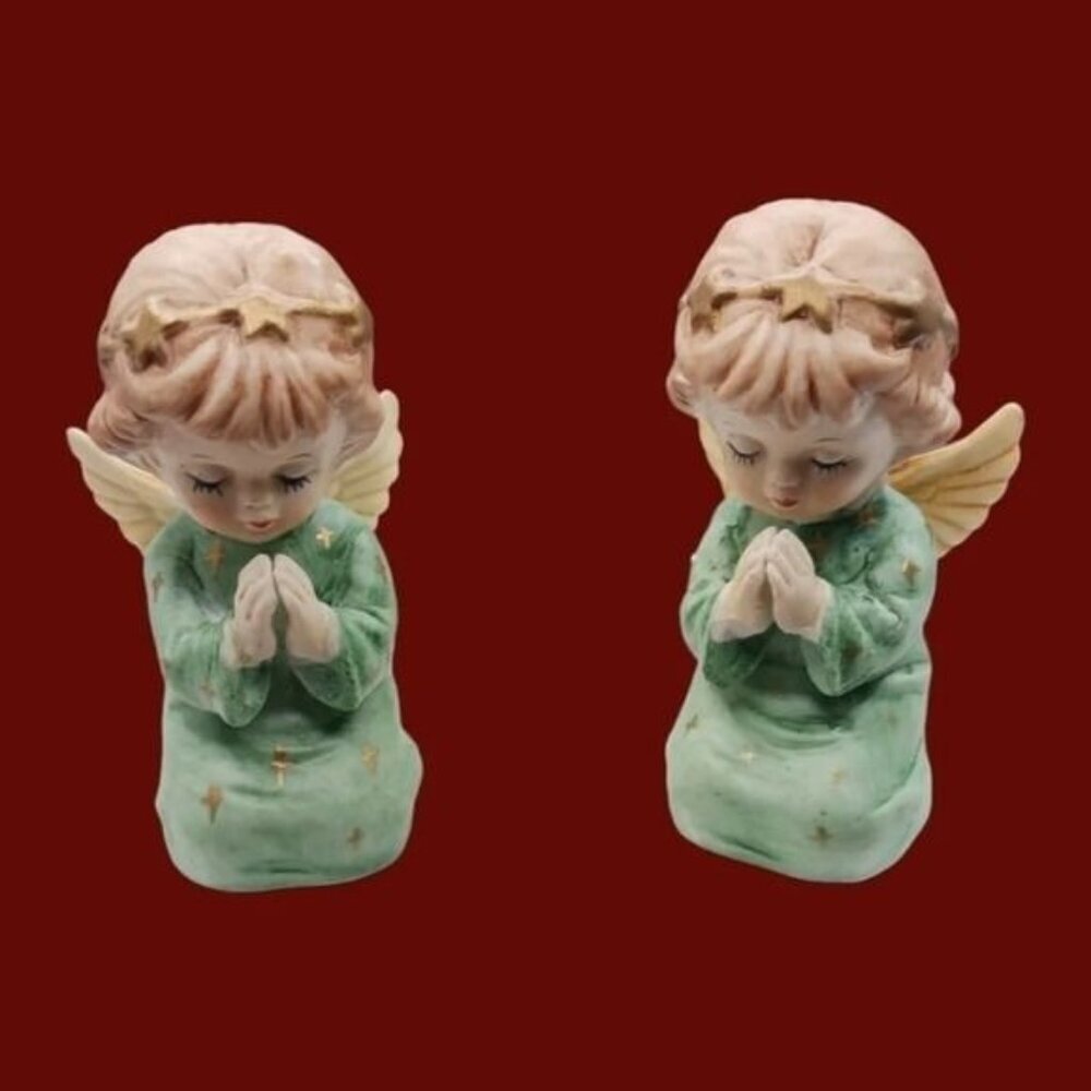 Eve rockwell vtg ceramics praying angels figurines set of 2